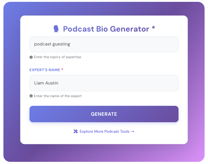 AI-powered professional bio generator designed to help you write a polished professional bio.