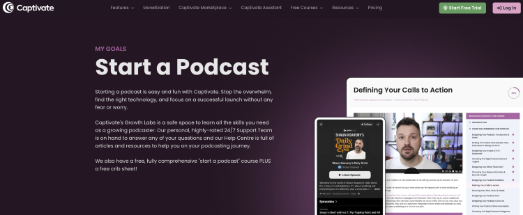 Captivate podcast education page with courses and resources to help you make and grow a podcast.