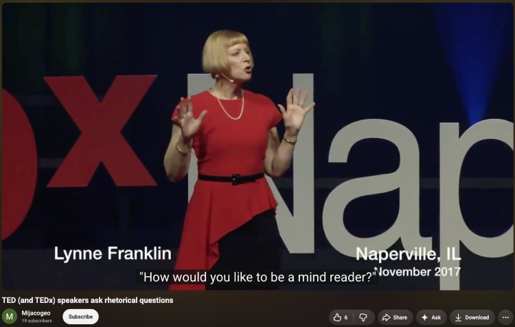 TED speaker demonstrating how to use a rhetorical question by opening a presentation with an engaging question for the audience.