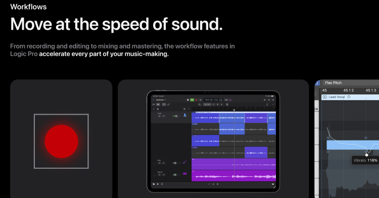 Logic Pro workflow interface showcasing advanced functionality for recording, editing, and music production.