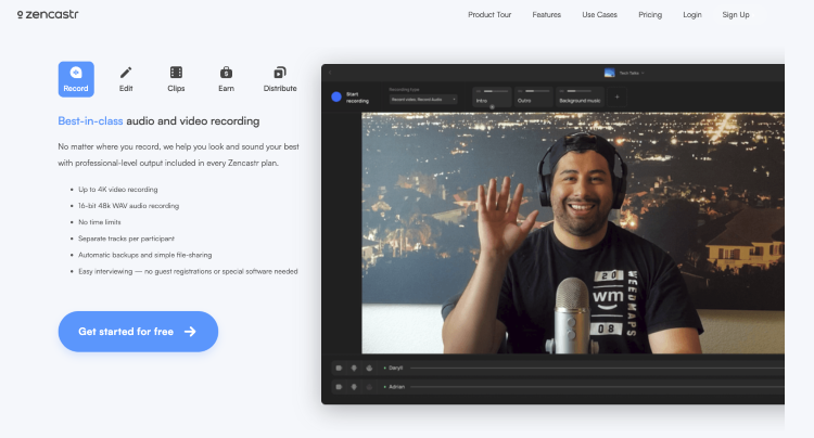 Zencastr interface for record studio-quality audio and video interviews remotely.