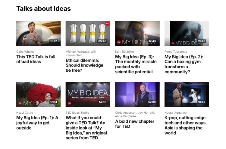 TED video collection featuring thought leaders discussing science, ethics, technology, culture, and community.