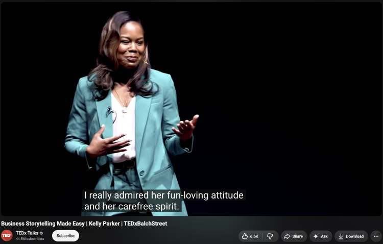 TED speaker using confident body language while telling a business story on stage.