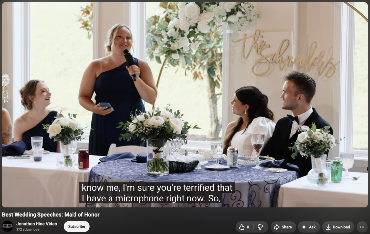 Wedding guest giving a speech that serves as one of many examples of maid of honor speeches.