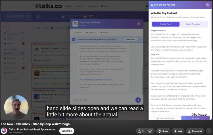 Talks.co walkthrough using profile information and on-screen content to add interactivity to an online presentation.
