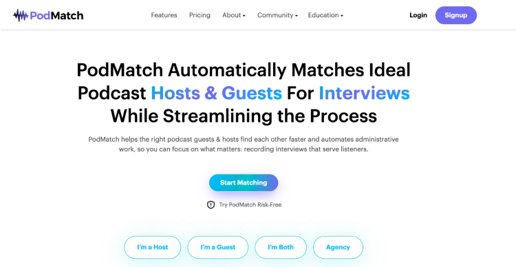 PodMatch is a platform designed to connect podcast hosts and guests for interviews through automated matching