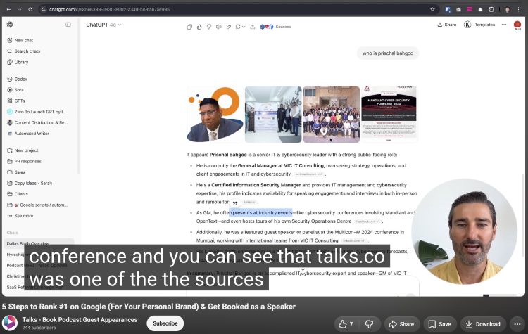 Video explaining how a public speaker can build authority and visibility using search results and online profiles.