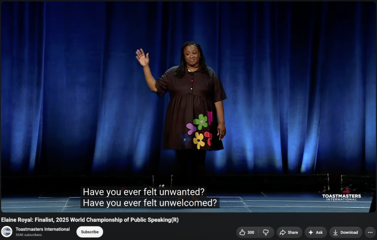 Public speaker using a personal question to relate to her audience during a speech