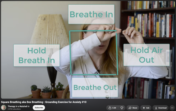 Demonstration of diaphragmatic breathing with breathe, hold, and exhale stages