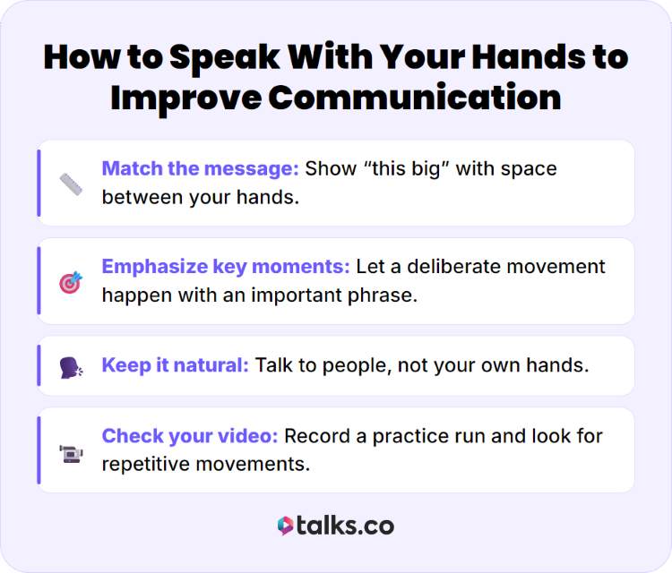 Guide showing how to match your hand gestures to your message to improve communication
