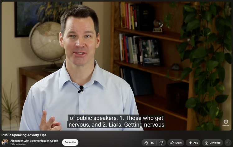 Communication coach explaining why public speakers feel nervous before speaking